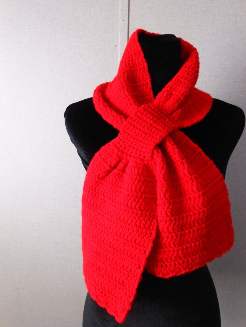 Crochet Red Handmade Keyhole Scarf